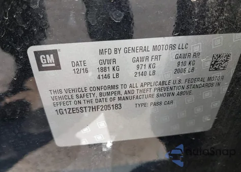 2017 Chevrolet Malibu 1Lt z USA, uszkodzony, nr VIN 1G1ZE5ST7HF205183